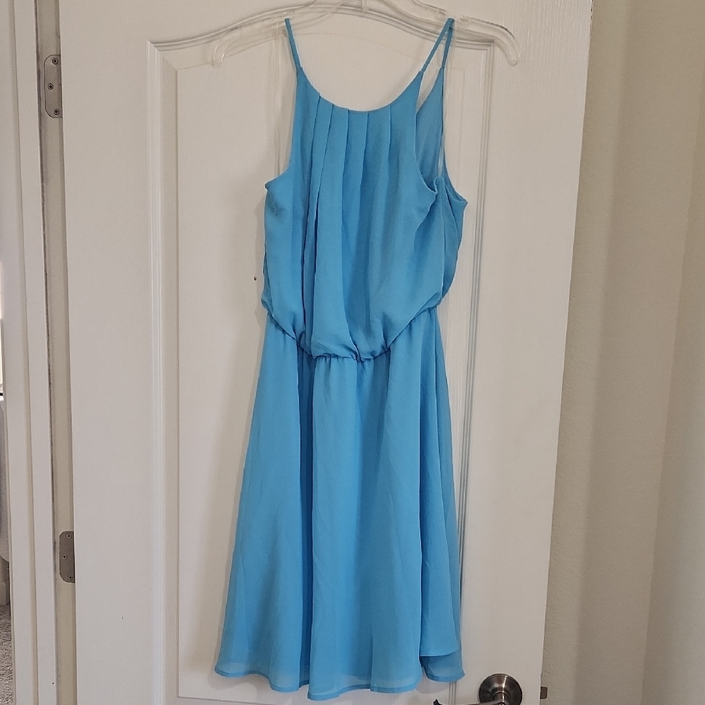 Blue Rain Light Blue Pleated Midi Dress